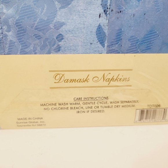 NEW Damask Polyester Blue Floral 2pc Napkin Set - Picture 4 of 4